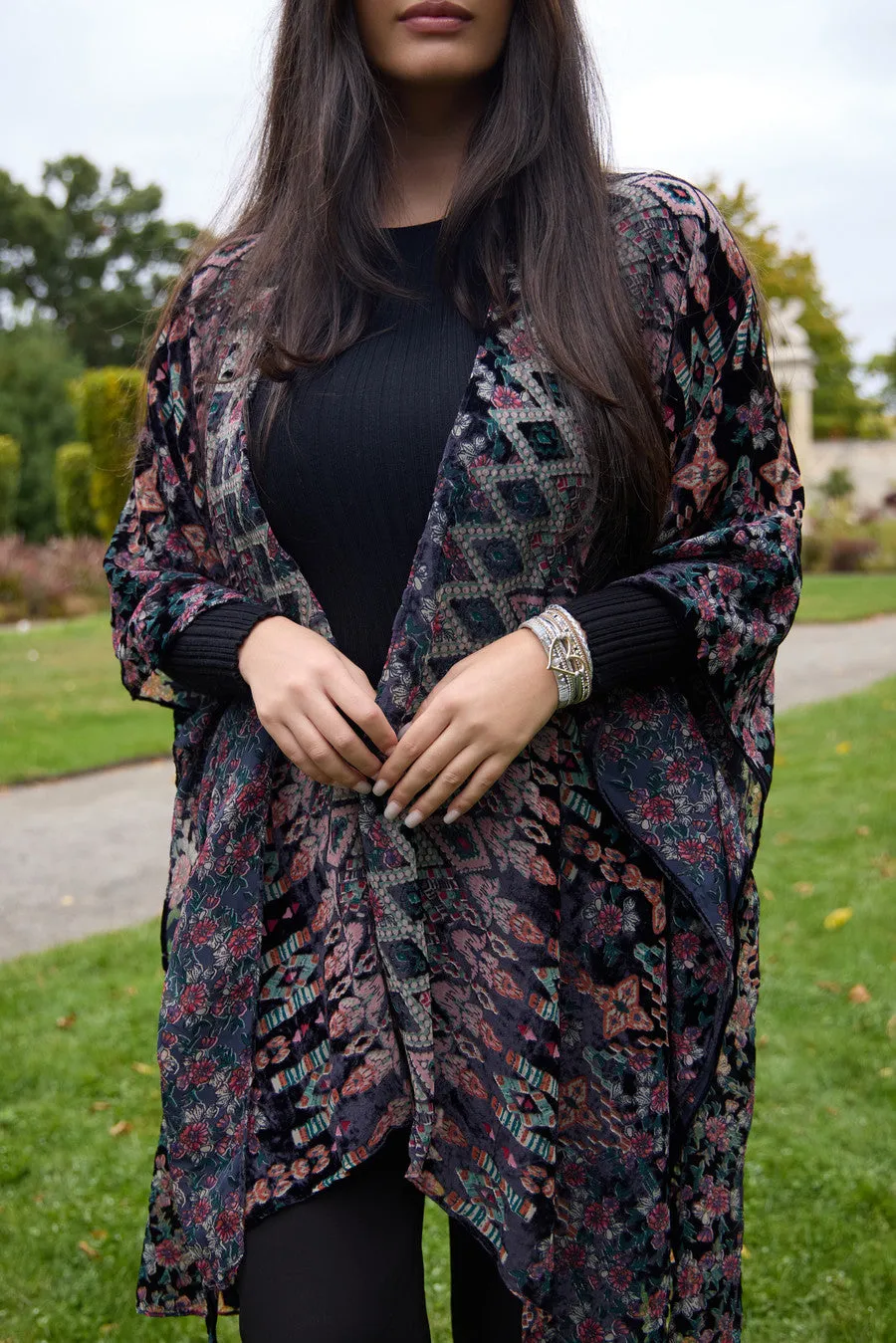 Multicolored Velvet Kimono Black sold by SAACHI product image thumbnail 3