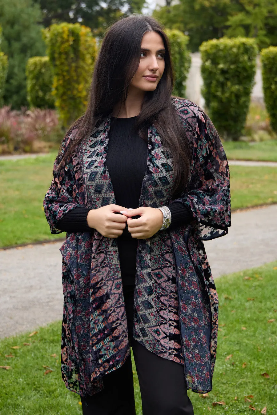Multicolored Velvet Kimono Black sold by SAACHI