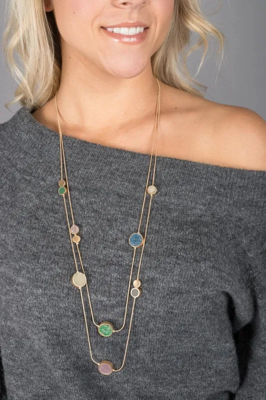 Layered Gold Multicolor Stone Necklace Long sold by SAACHI