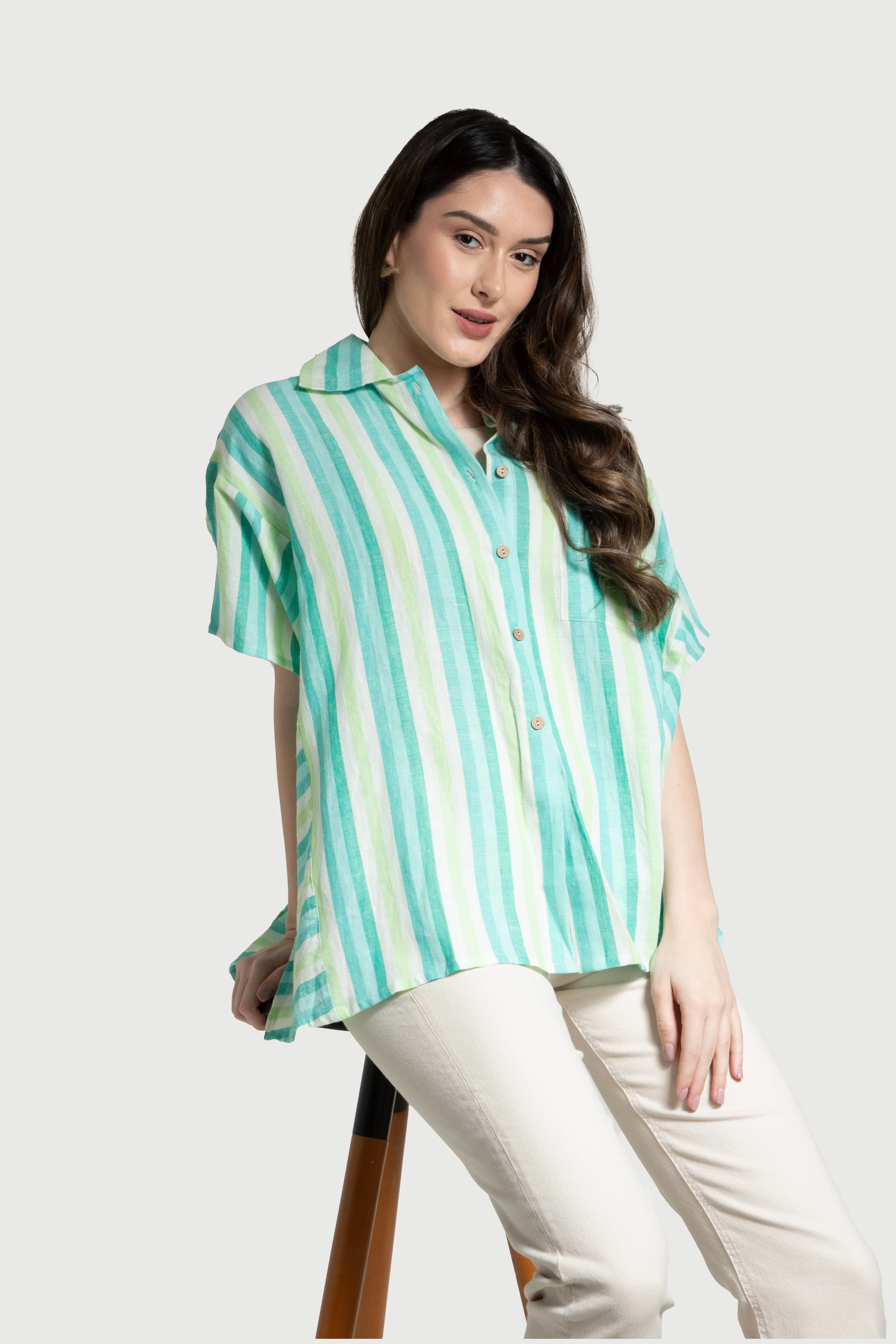 Linen Cotton Striped Oversized Shirt sold by SAACHI product image thumbnail 4
