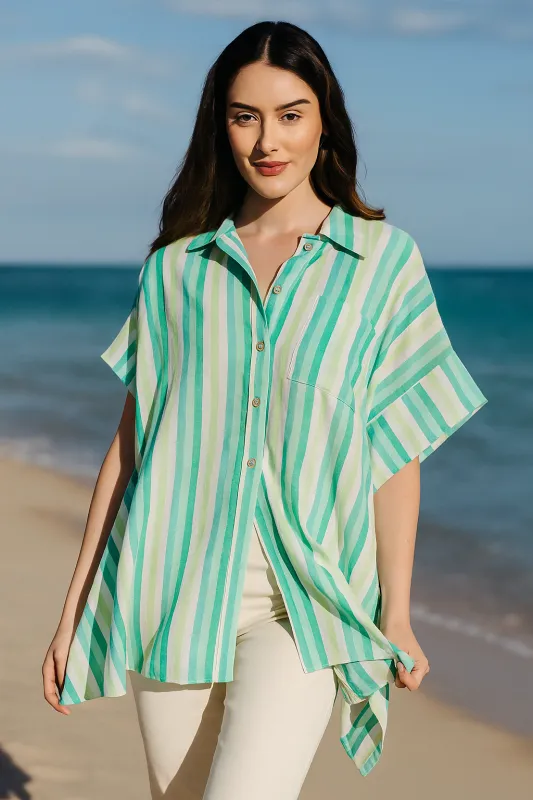 Linen Cotton Striped Oversized Shirt sold by SAACHI