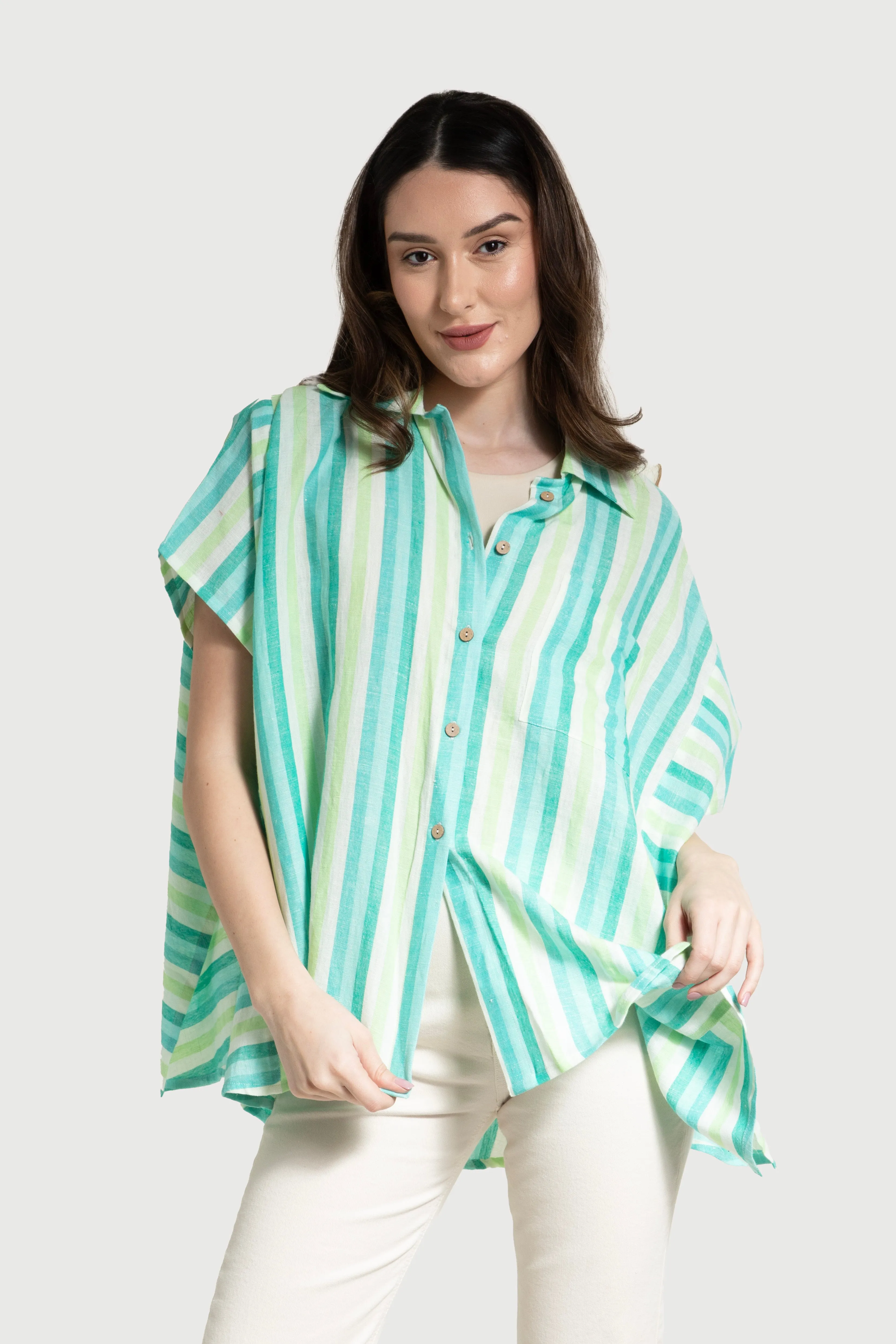 Linen Cotton Striped Oversized Shirt sold by SAACHI product image thumbnail 3