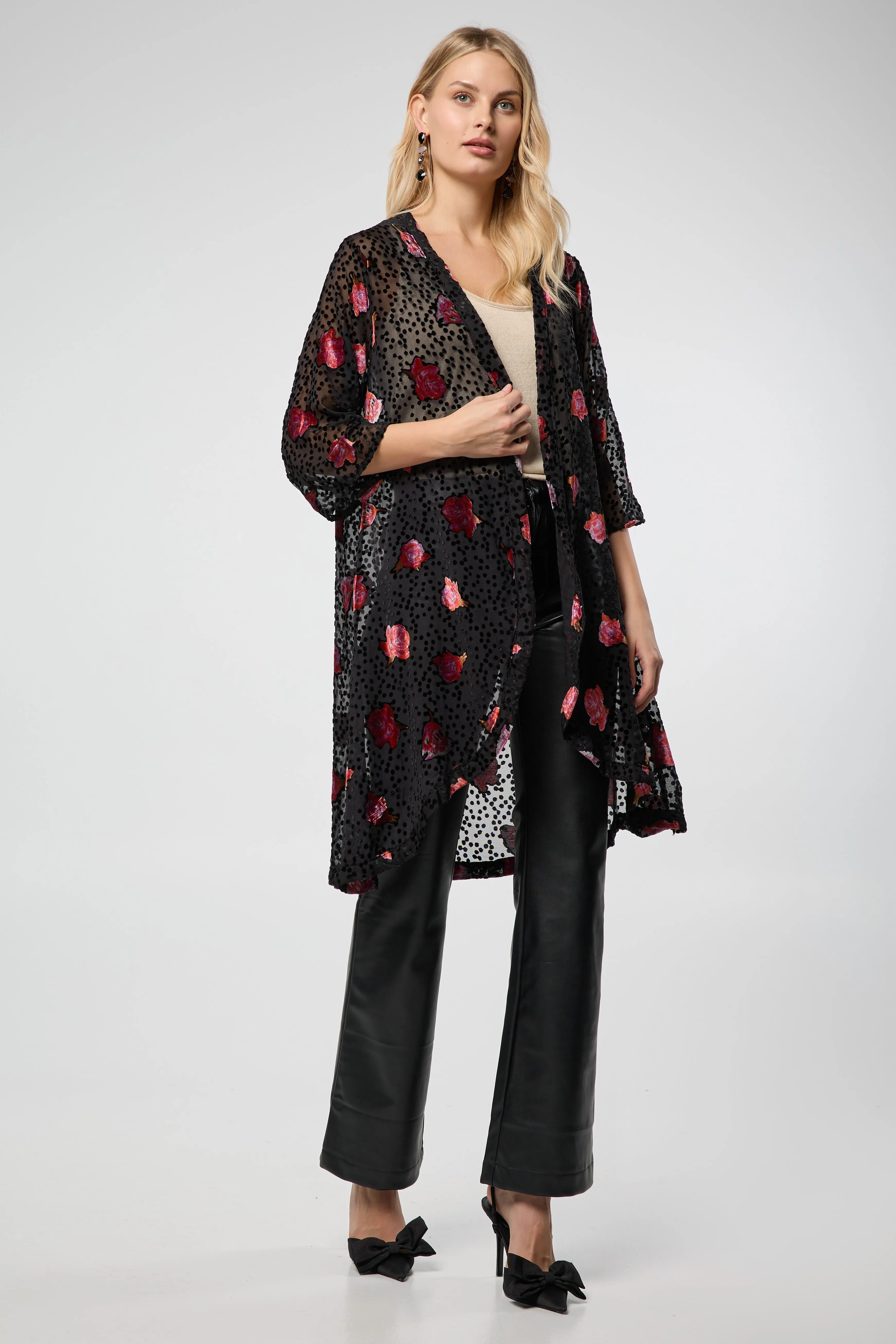 Black Velvet Rose Kimono sold by SAACHI