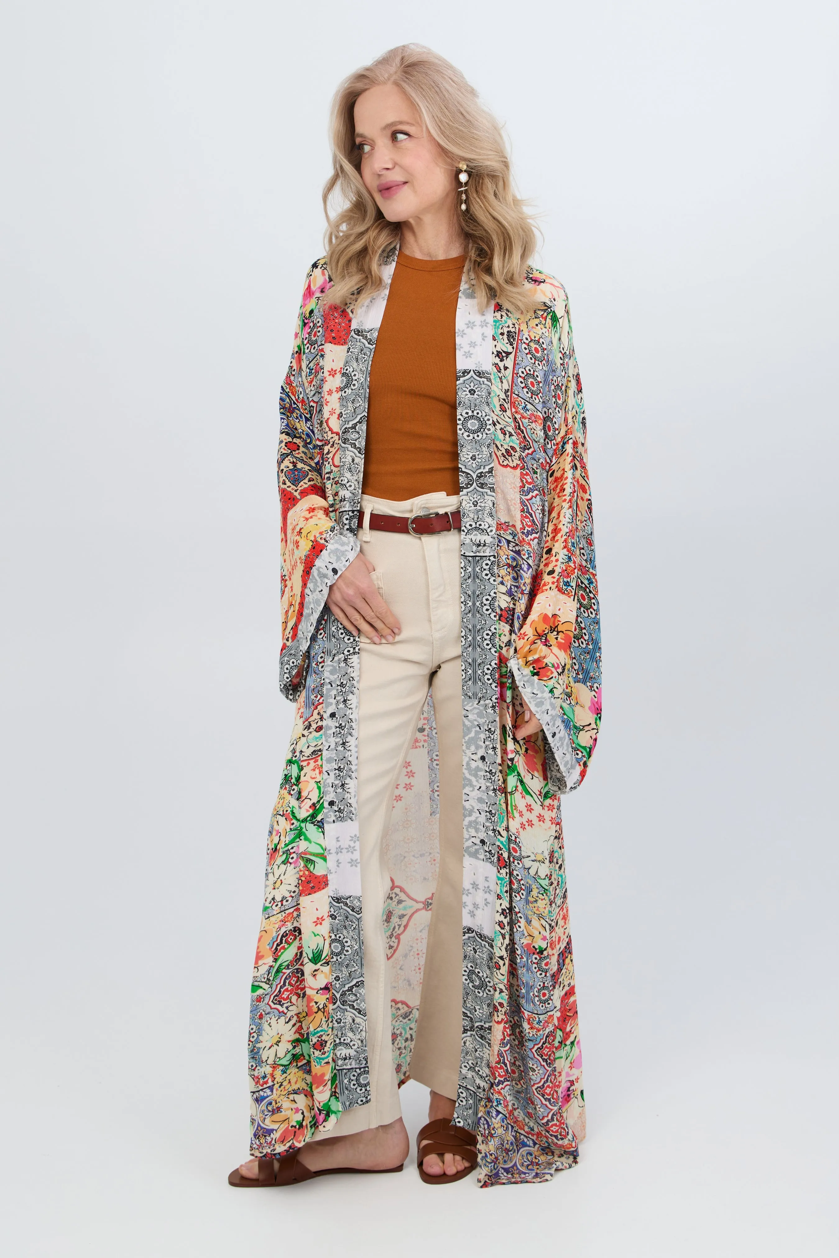 Mixed Floral Long Kimono Duster sold by SAACHI