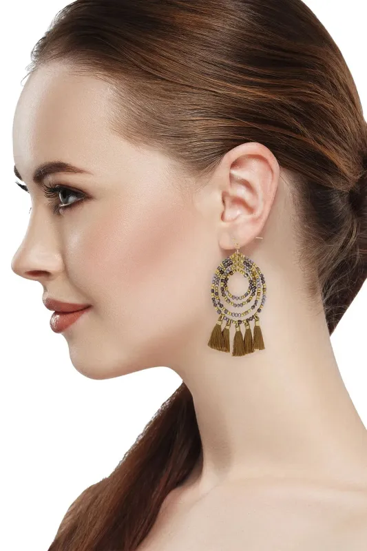 Beaded Tassel Hoop Earrings sold by SAACHI