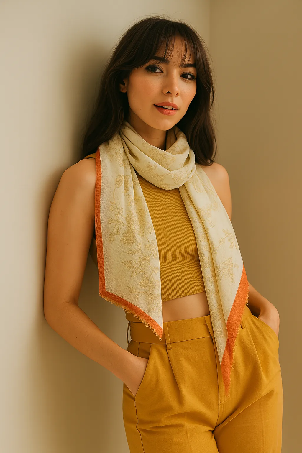 Gold Flake Floral Wool Scarf sold by SAACHI