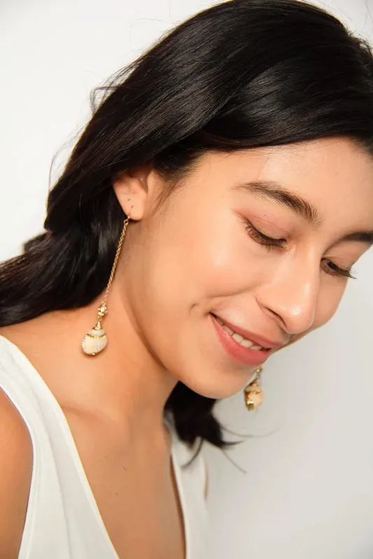 Shell Crystal Long Chain Earrings sold by SAACHI