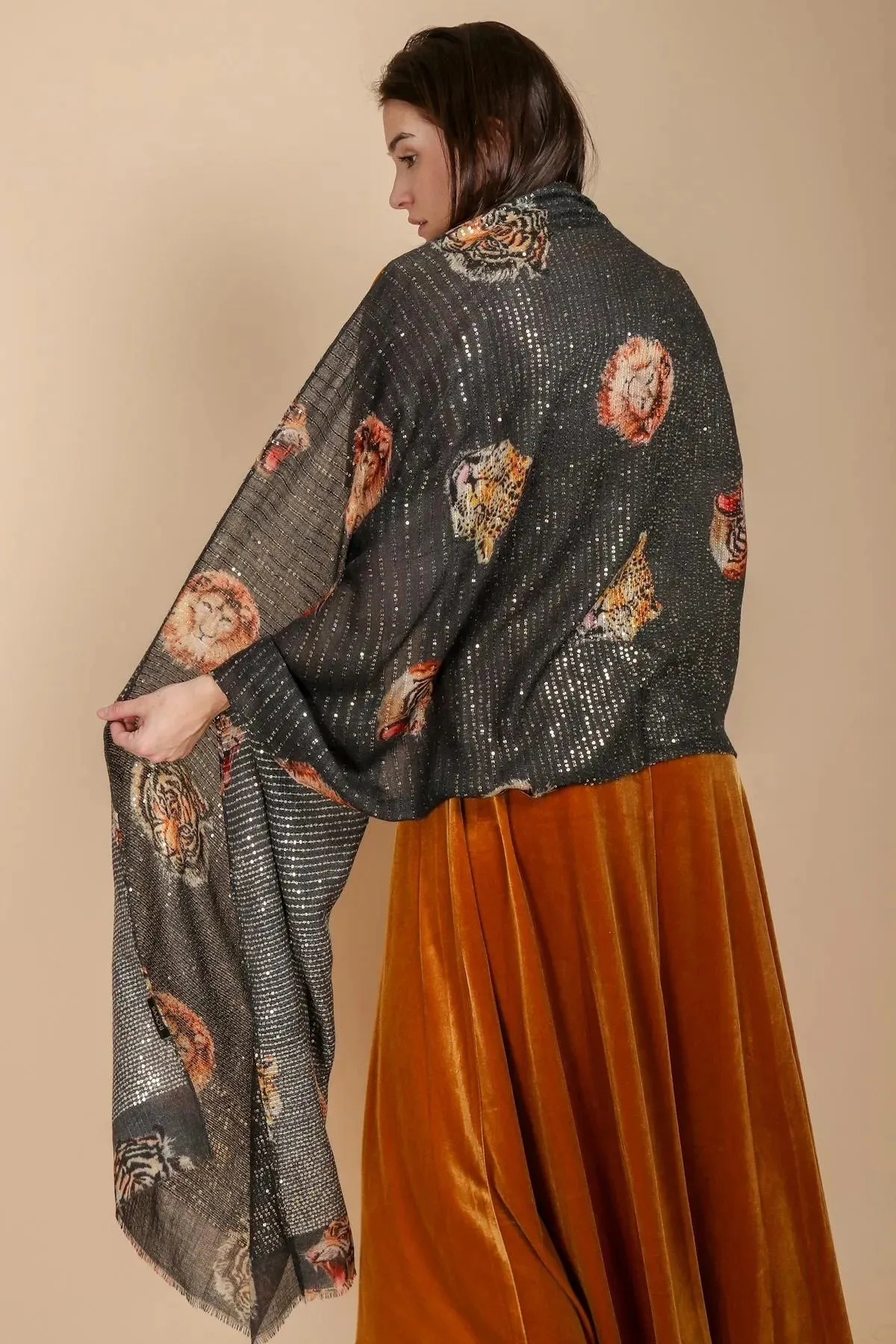 Wool Sequin Animal Patterned Scarf sold by SAACHI