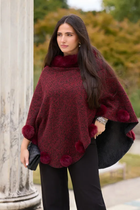 Faux Fur Poncho Pom Pom sold by SAACHI