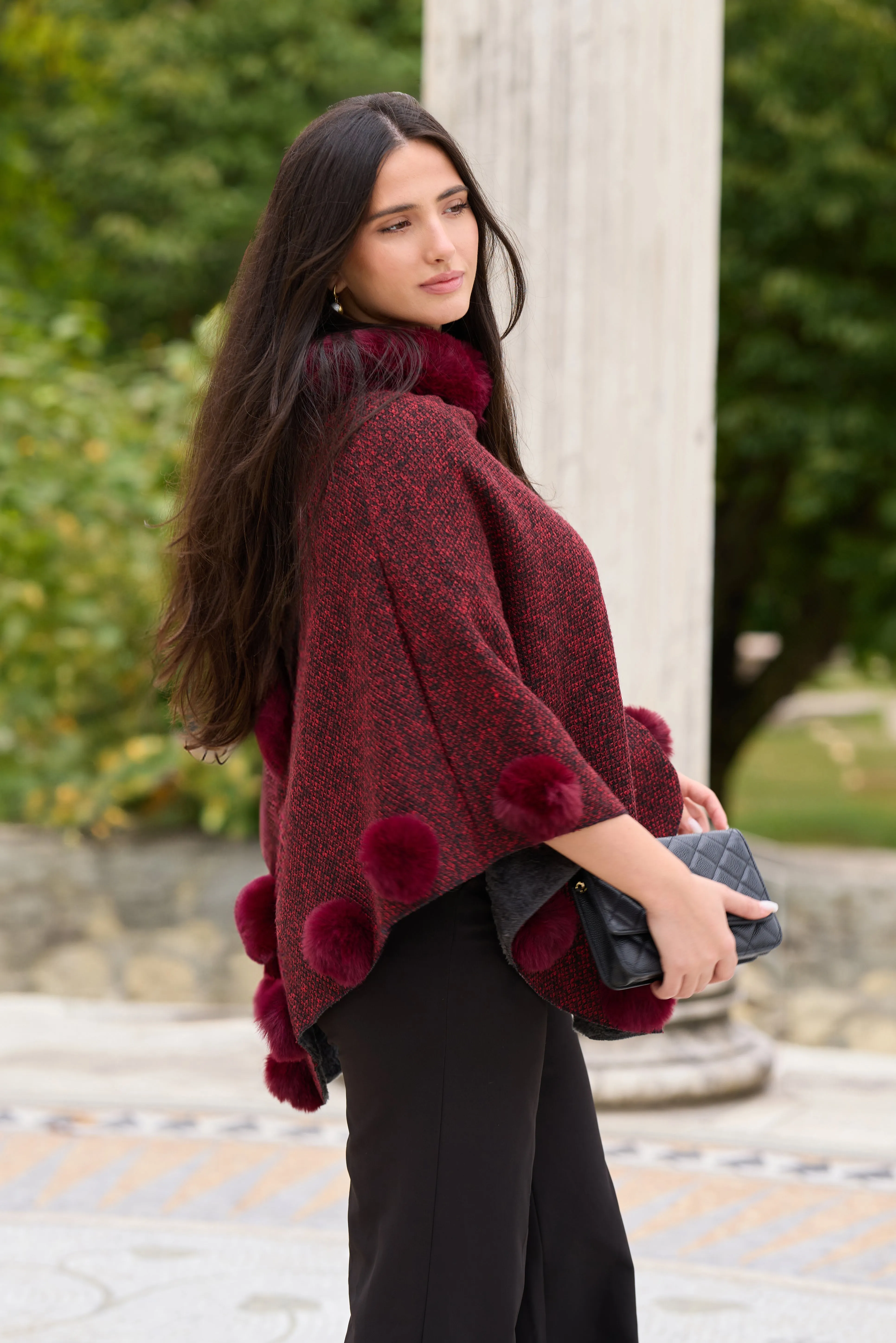 Faux Fur Poncho Pom Pom sold by SAACHI product image thumbnail 3