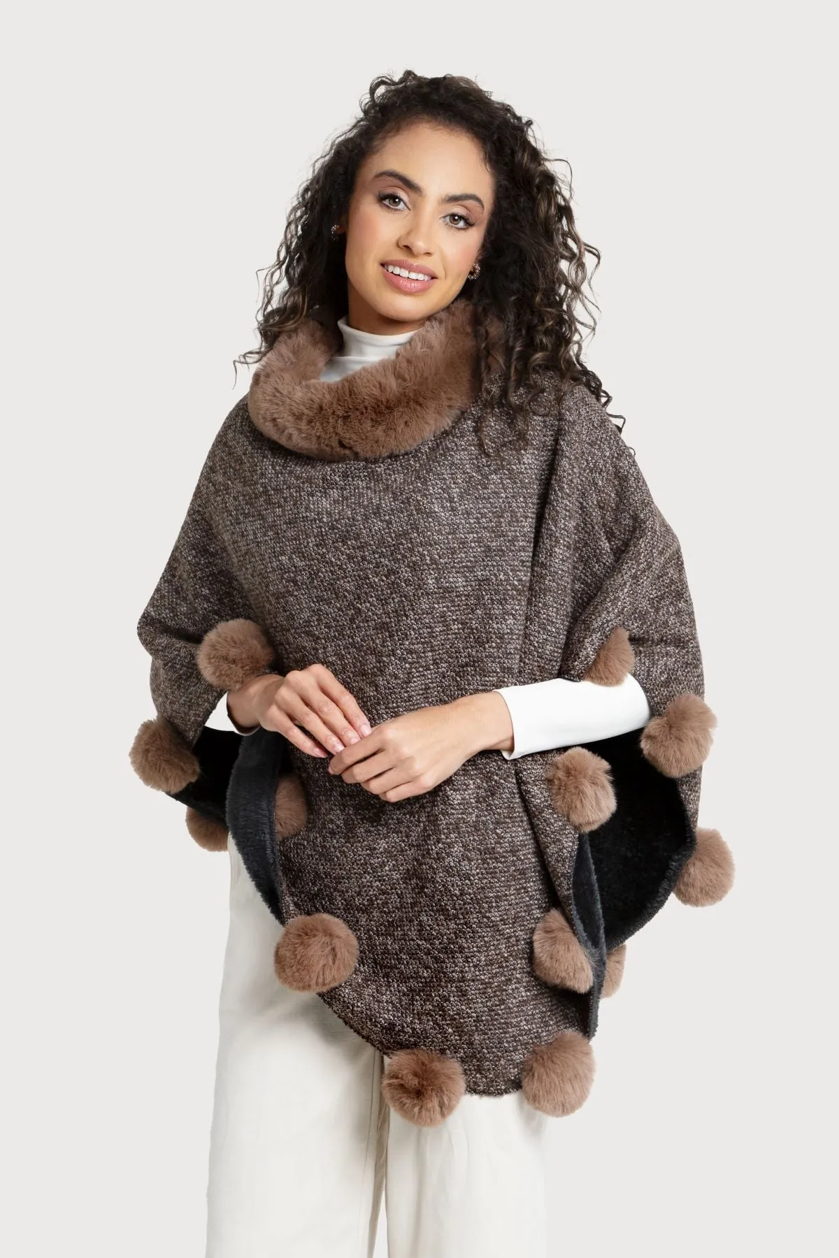 Faux Fur Poncho Pom Pom sold by SAACHI product image thumbnail 4