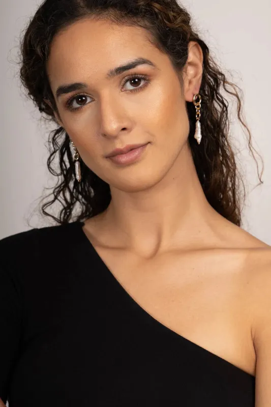 Gold Chain Pearl Drop Earrings sold by SAACHI