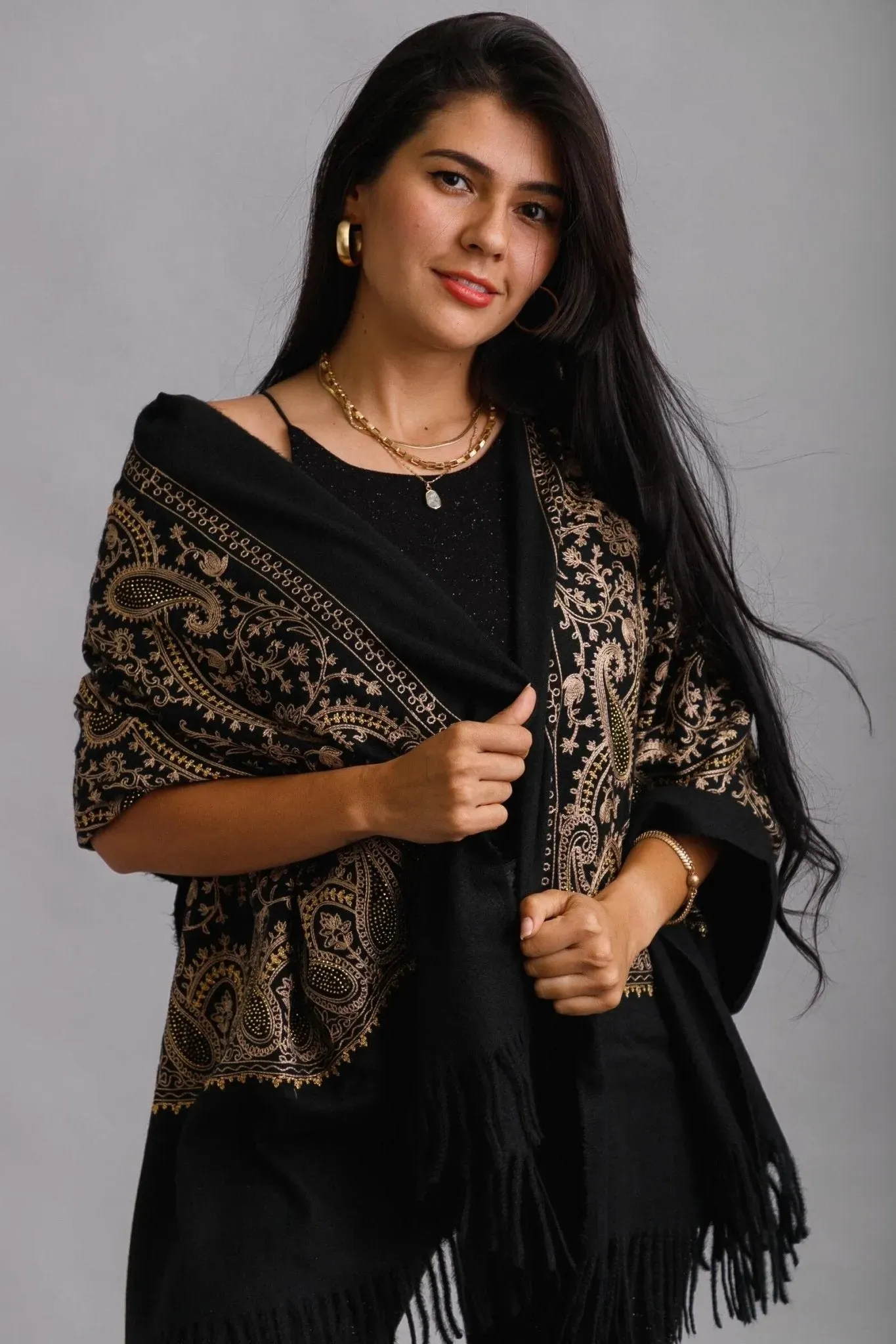 Shimmering Embroidered Reversible Scarf sold by SAACHI