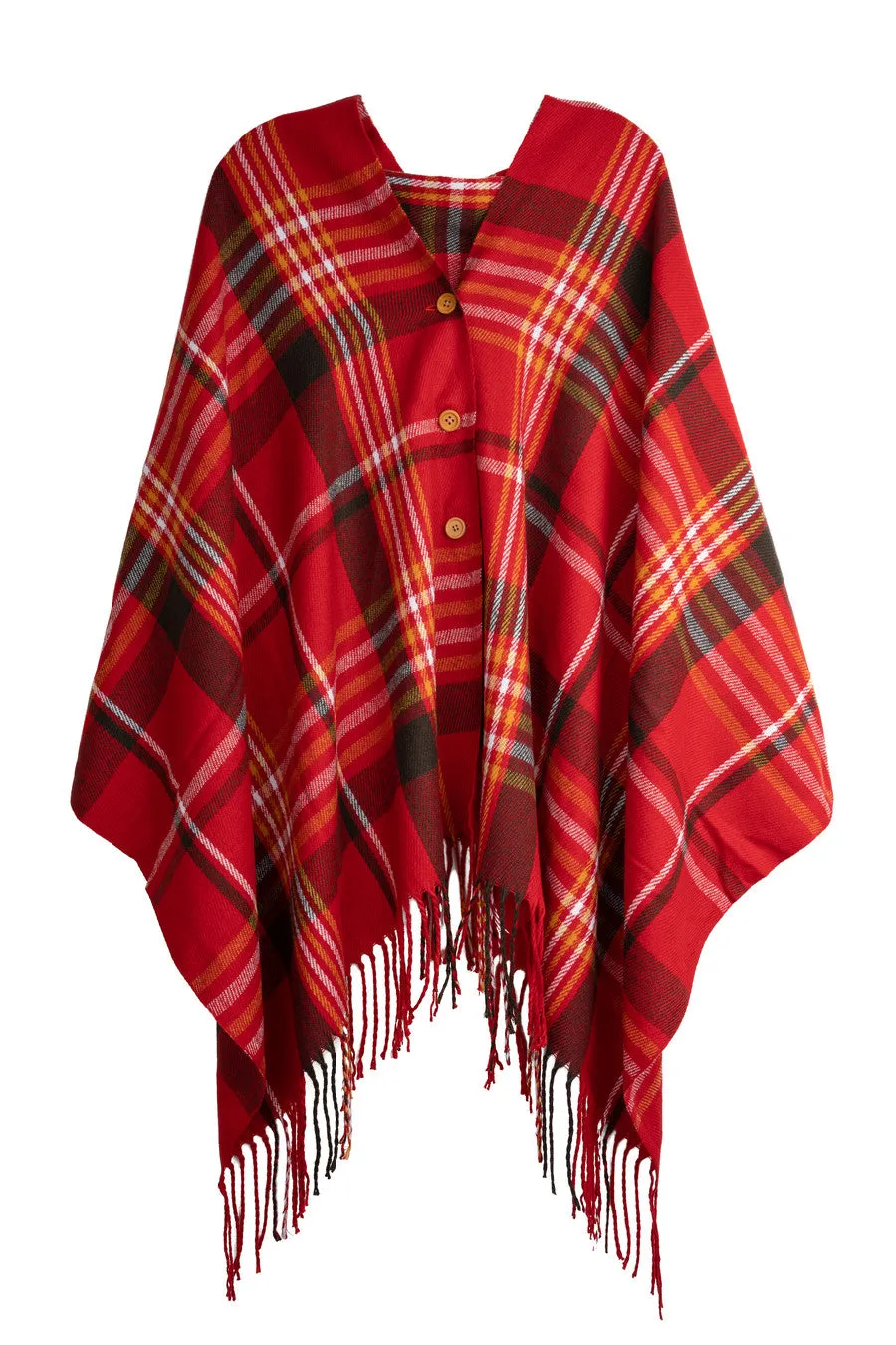 Plaid Tassel Buttoned Poncho sold by SAACHI product image thumbnail 5