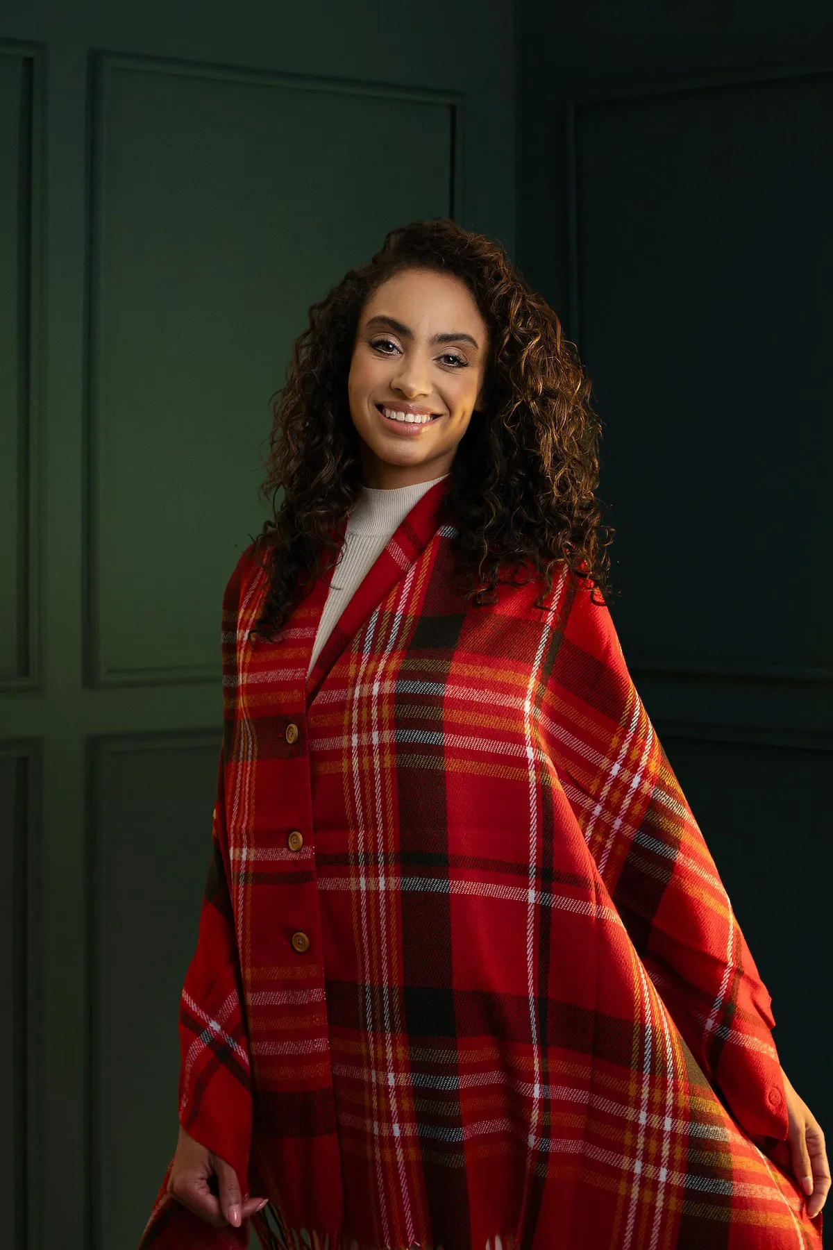 Plaid Tassel Buttoned Poncho sold by SAACHI product image thumbnail 4