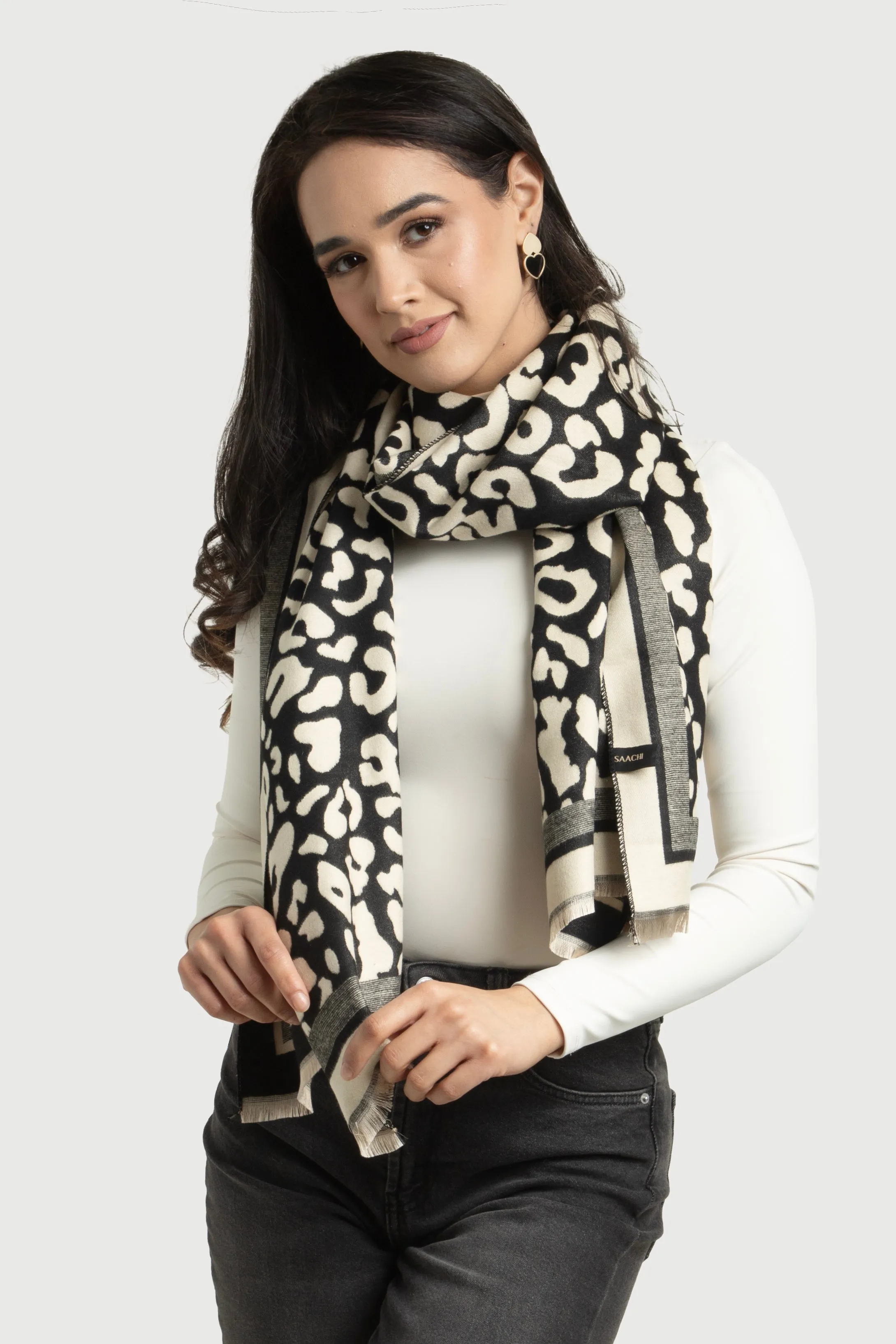 Two Tone Leopard Reversible Scarf sold by SAACHI