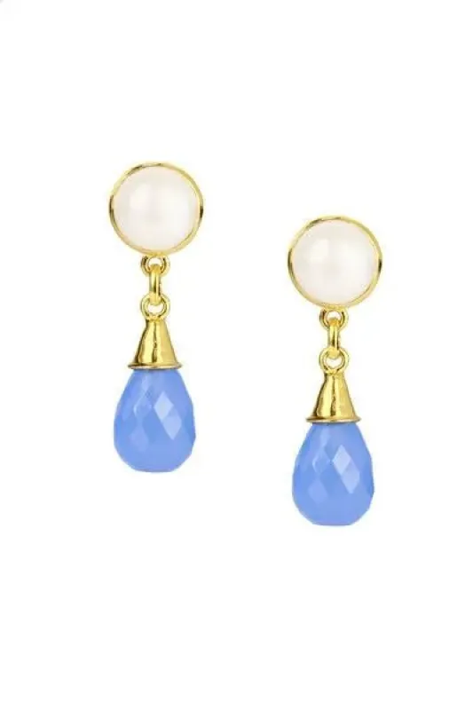 Dangle Blue Drop Gold Plated Earrings sold by SAACHI