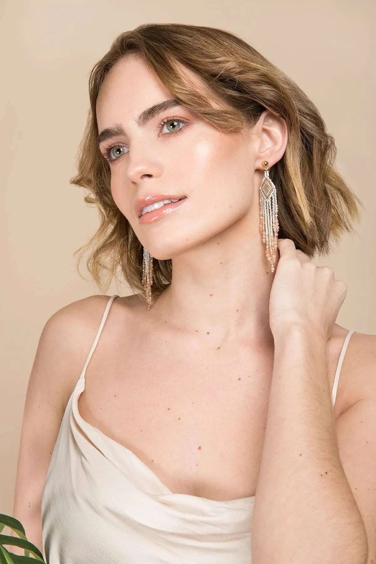 Diamond Beaded Dangle Earrings sold by SAACHI