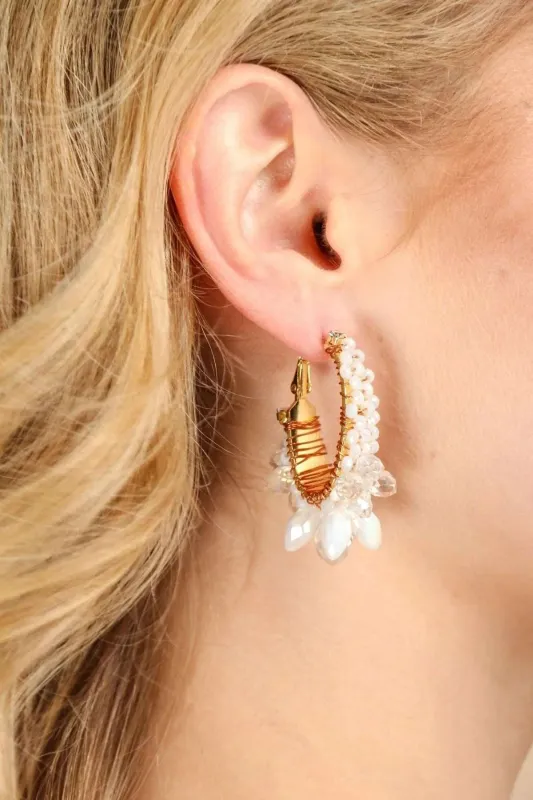 Sparkling Beaded Crystal Hoop Earrings sold by SAACHI