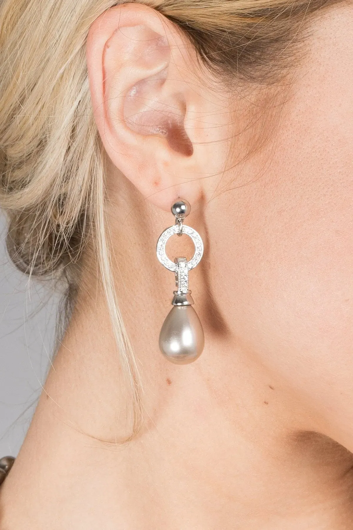 Crystal Hoop Pearl Dangle Earrings sold by SAACHI