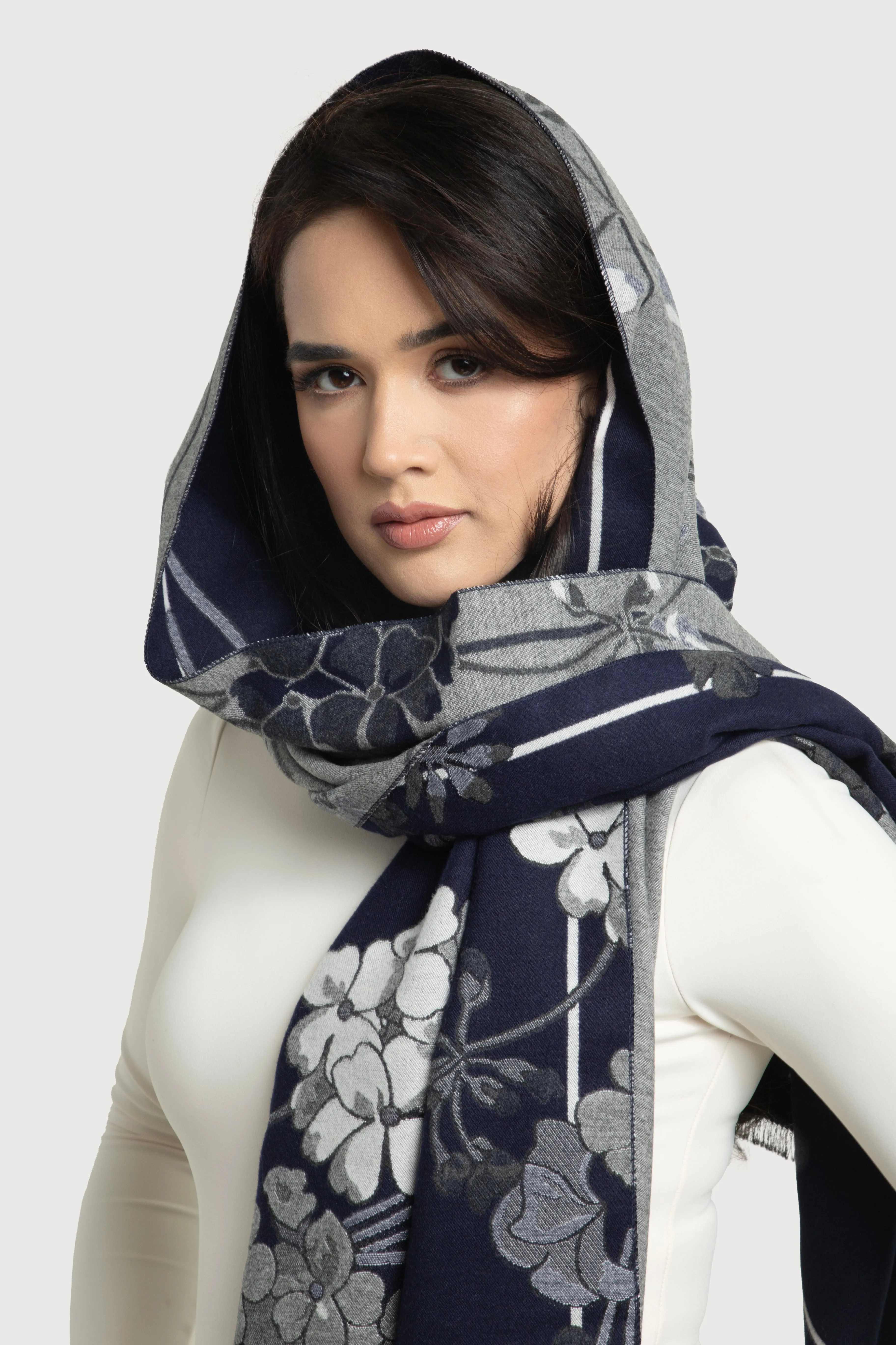 Two Color Floral Reversible Scarf sold by SAACHI product image thumbnail 4
