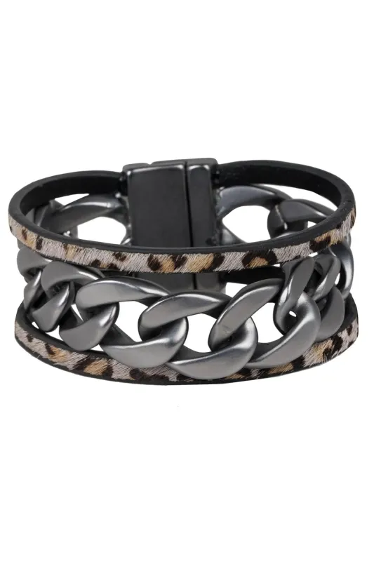 Metal Chain Link Leather Bracelet sold by SAACHI