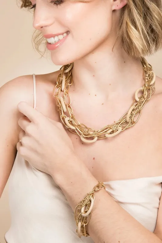 Gold And Wood Chunky Chain Necklace sold by SAACHI