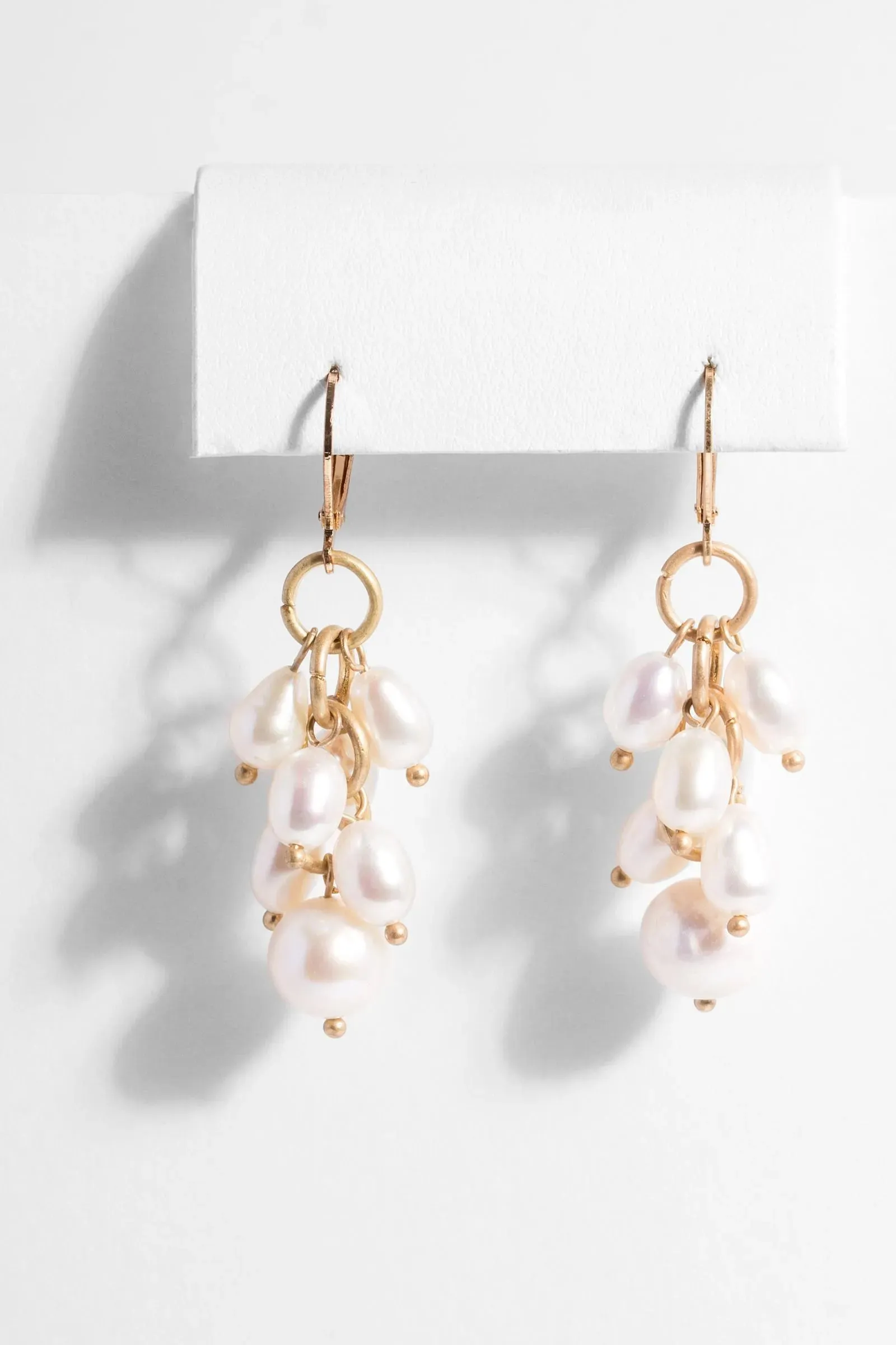Gold Chain Cluster Pearl Dangle Earrings sold by SAACHI product image thumbnail 2
