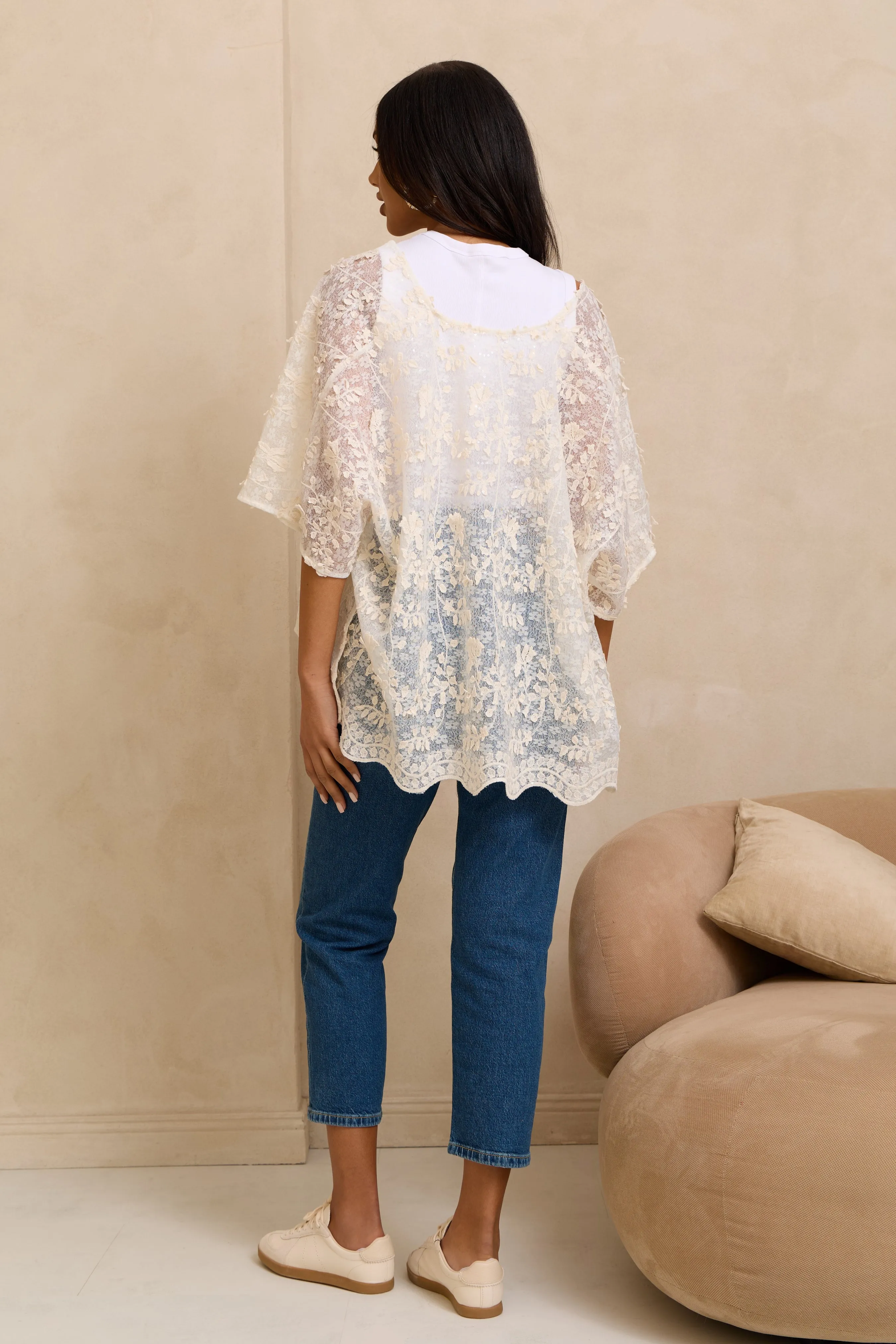 Floral Lace Tie Front Ruana sold by SAACHI product image thumbnail 4