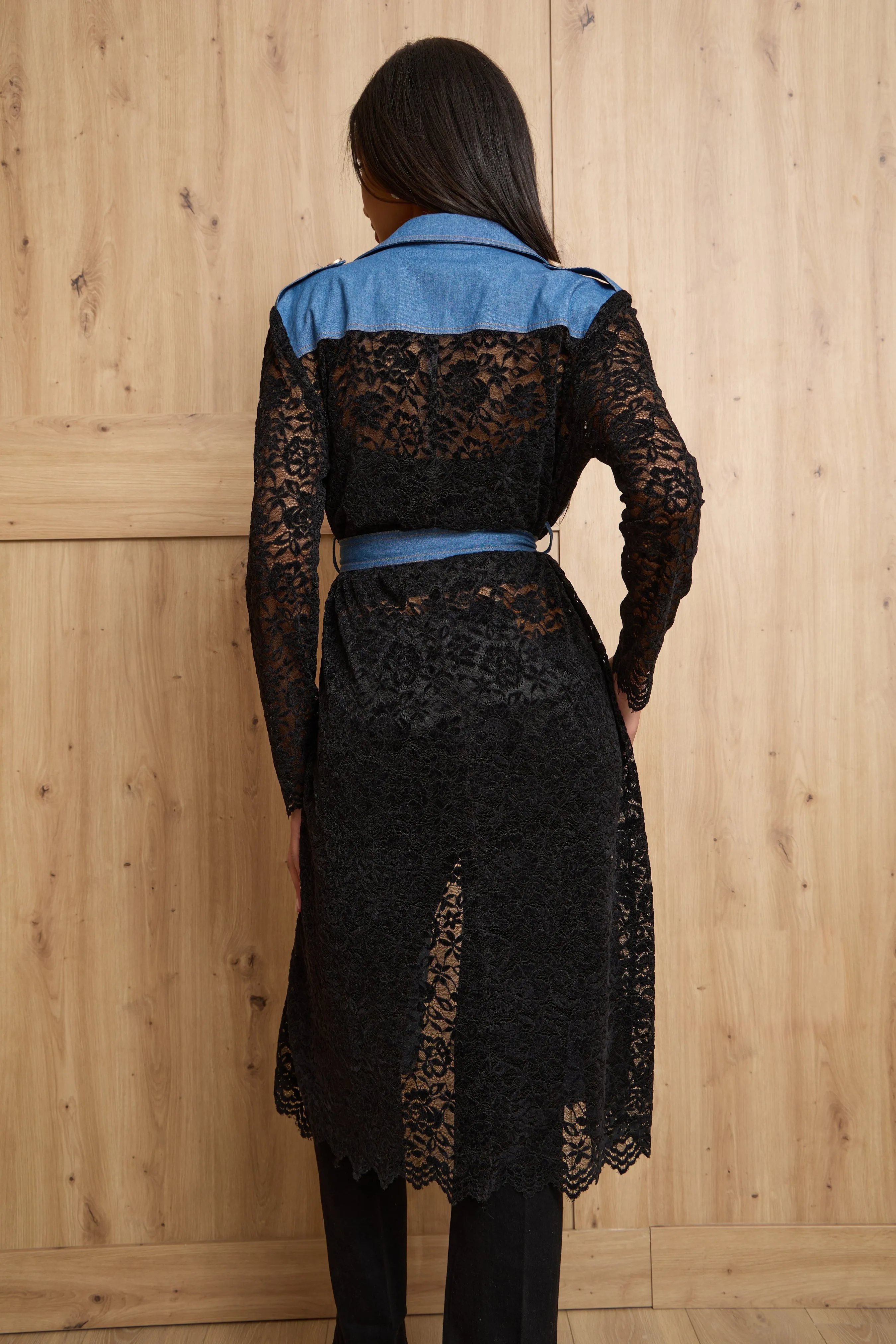 Lace Denim Trench Coat Jacket sold by SAACHI product image thumbnail 4