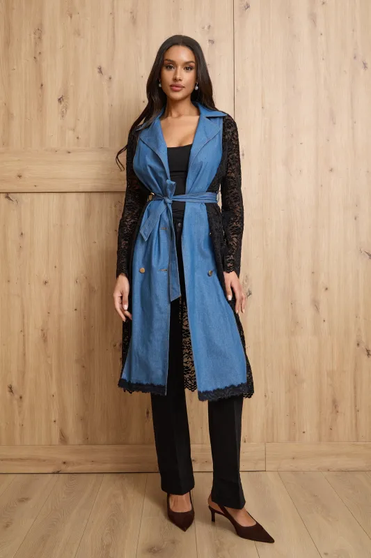 Lace Denim Trench Coat Jacket made by SAACHI