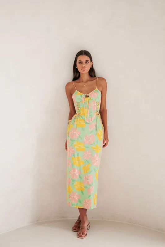 Marselle Midi Skirt - Rose Fill Green sold by Sabo Skirt