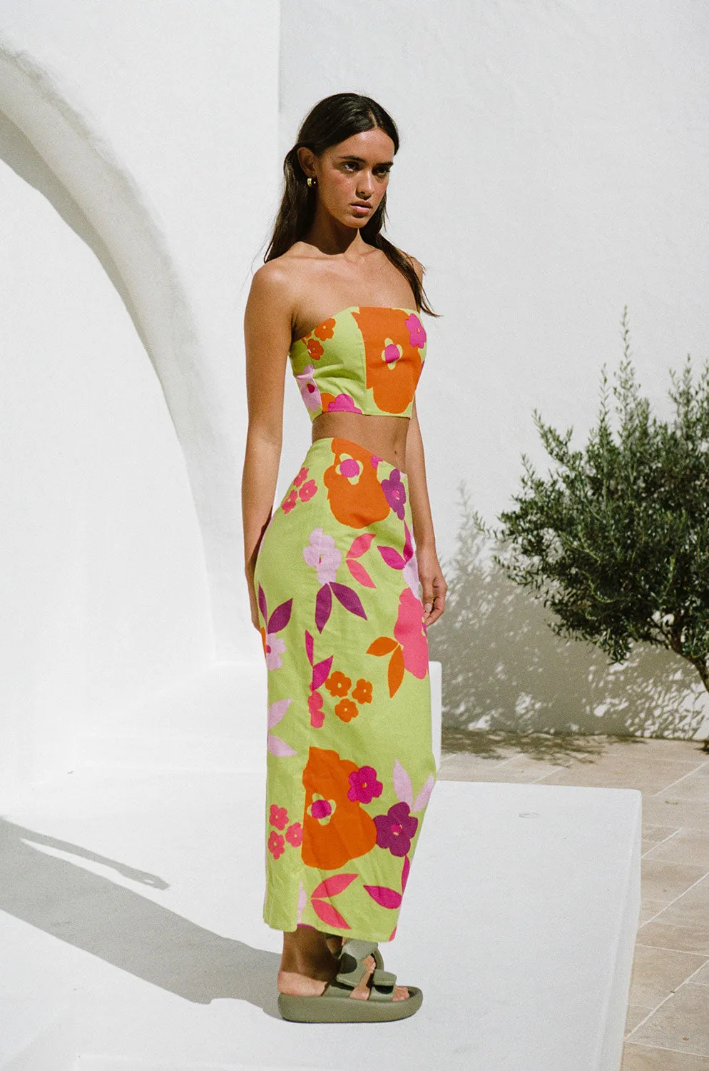 Drea Midi Skirt - Lime Floral sold by Sabo Skirt product image thumbnail 2