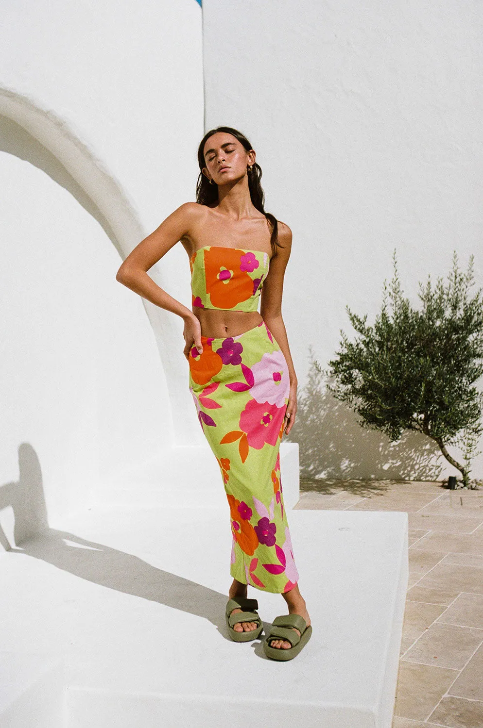 Drea Midi Skirt - Lime Floral sold by Sabo Skirt product image thumbnail 4