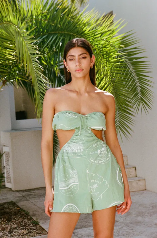 Ardelle Cutout Playsuit - Luggage Labels sold by Sabo Skirt