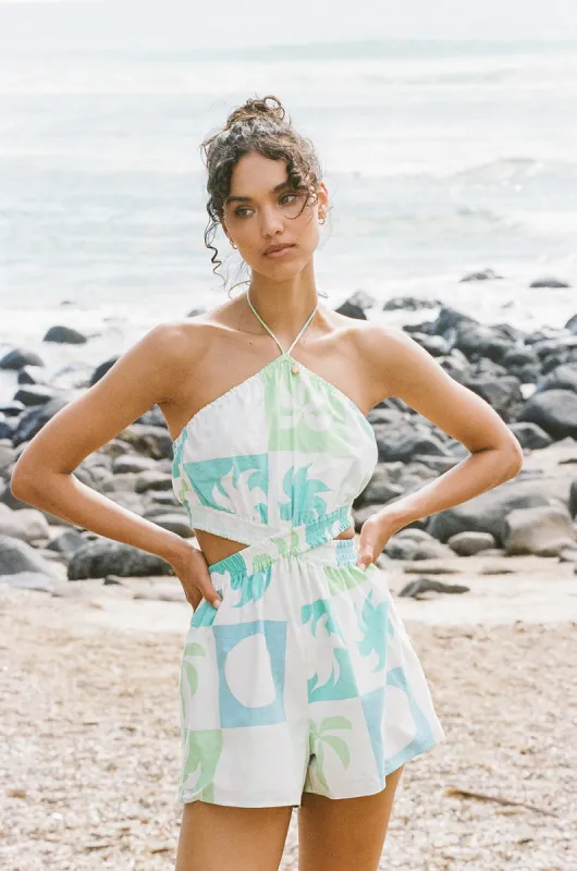 Madeira Playsuit - Palm Tile Breeze made by Sabo Skirt