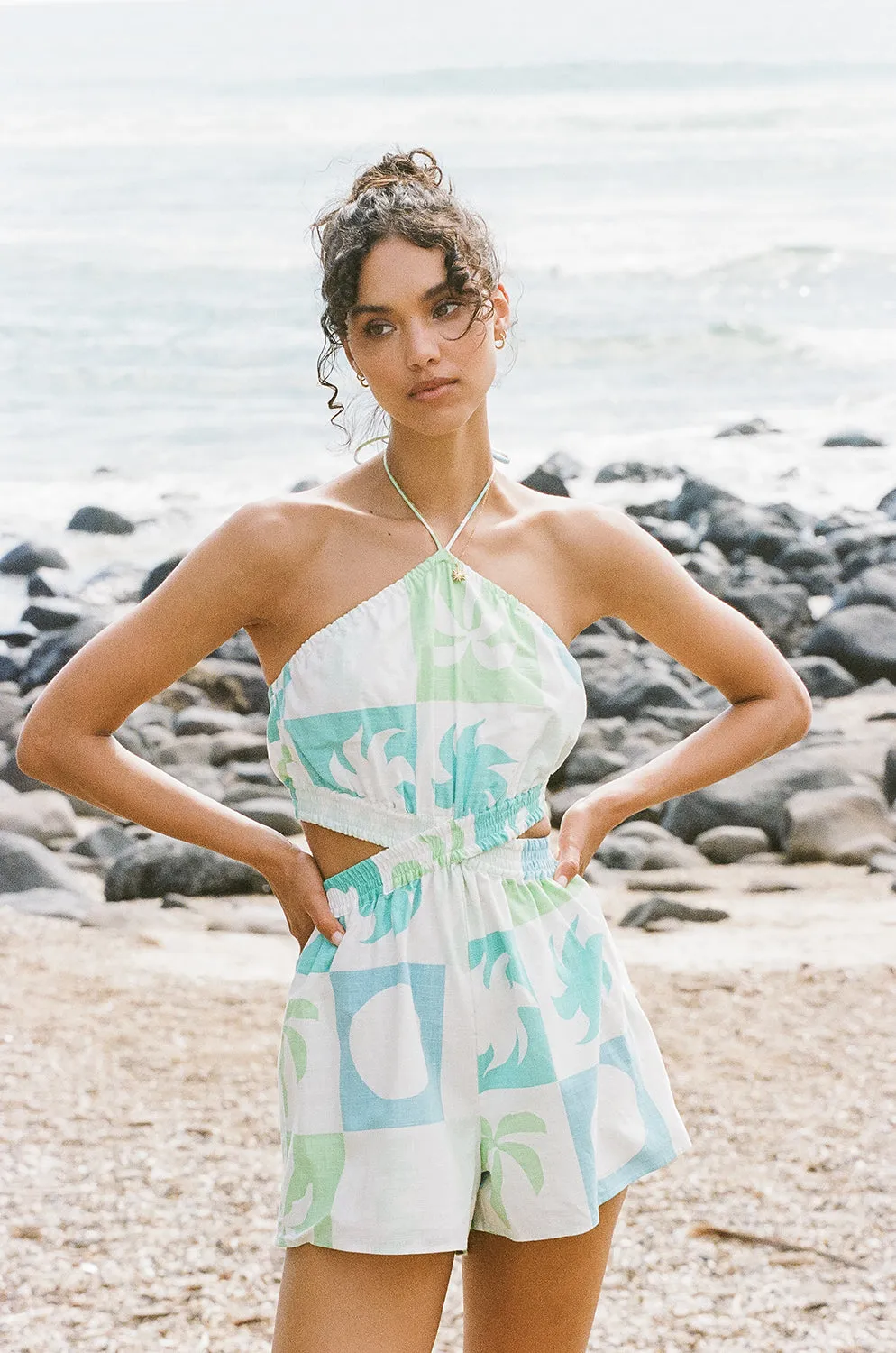 Madeira Playsuit - Palm Tile Breeze sold by Sabo Skirt