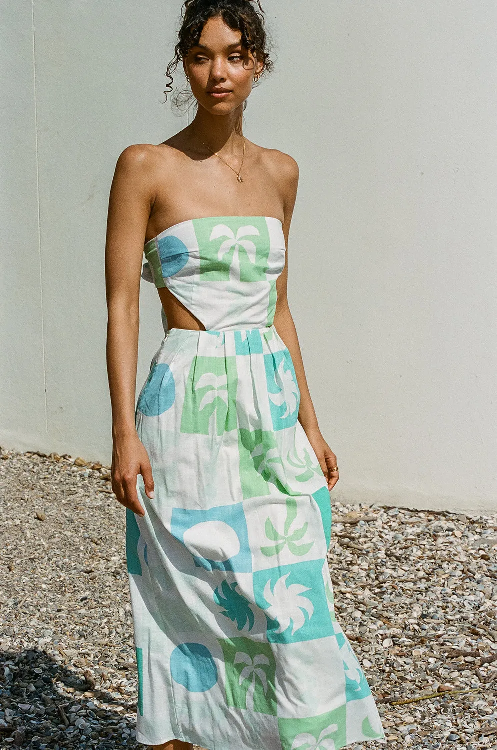 Talullah Midi Dress - Palm Tile Breeze sold by Sabo Skirt