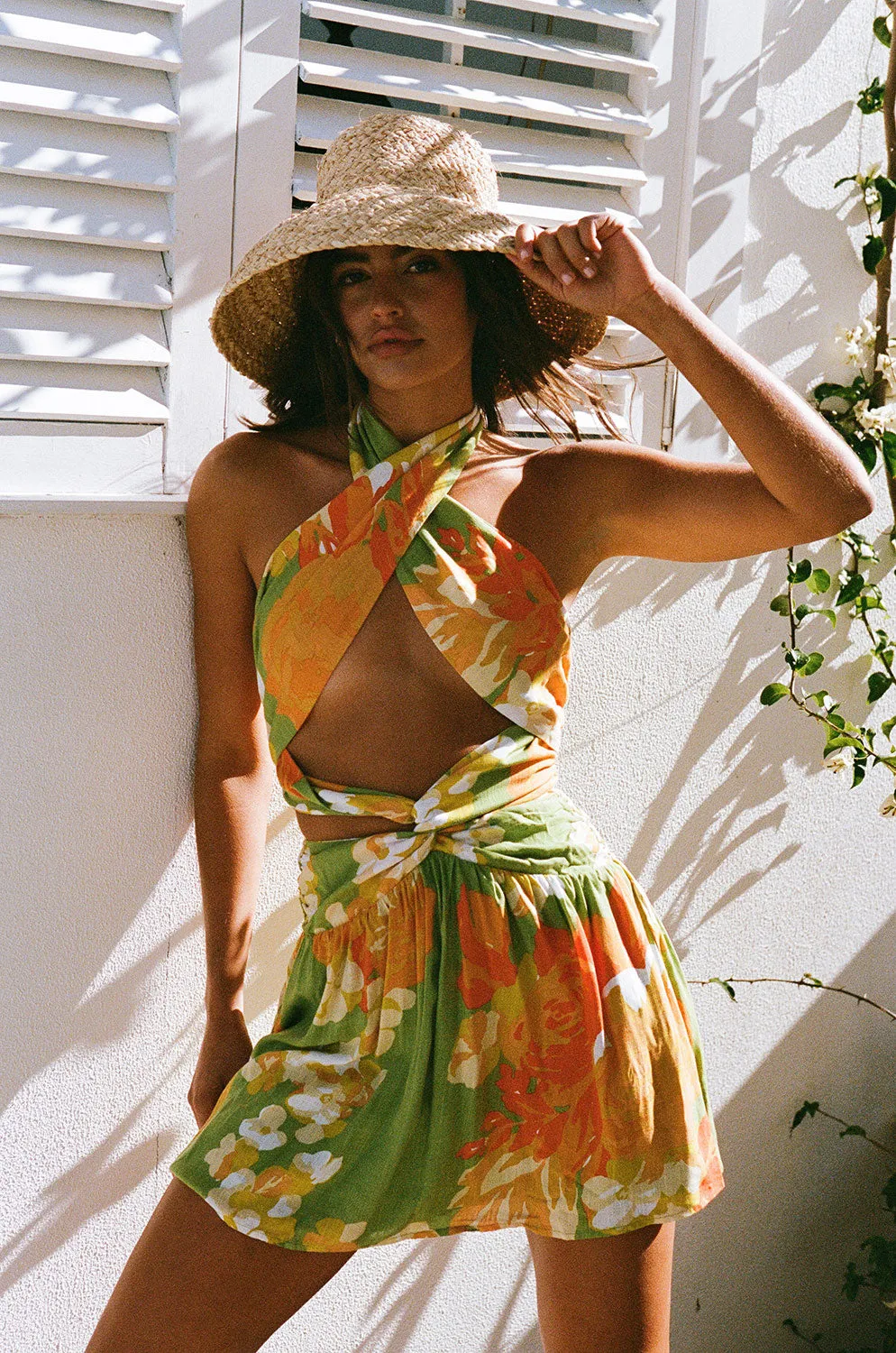 Amina Halter Dress - Floral Sunset sold by Sabo Skirt