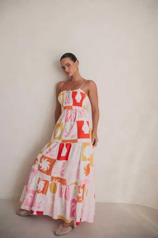 SAMPLE-Talia Dress - Palm Tile Fuego sold by Sabo Skirt