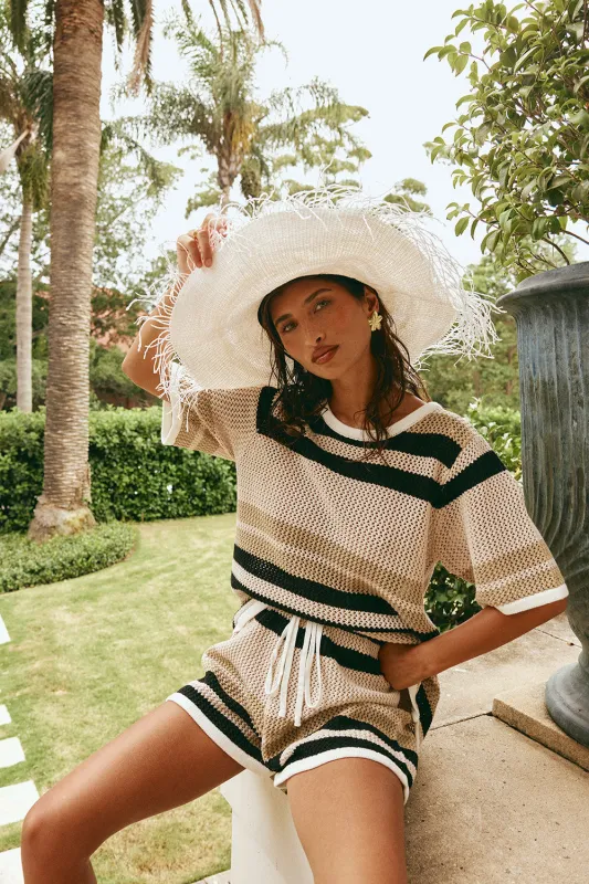 SAMPLE-Quinn Stripe Shorts - Tan sold by Sabo Skirt