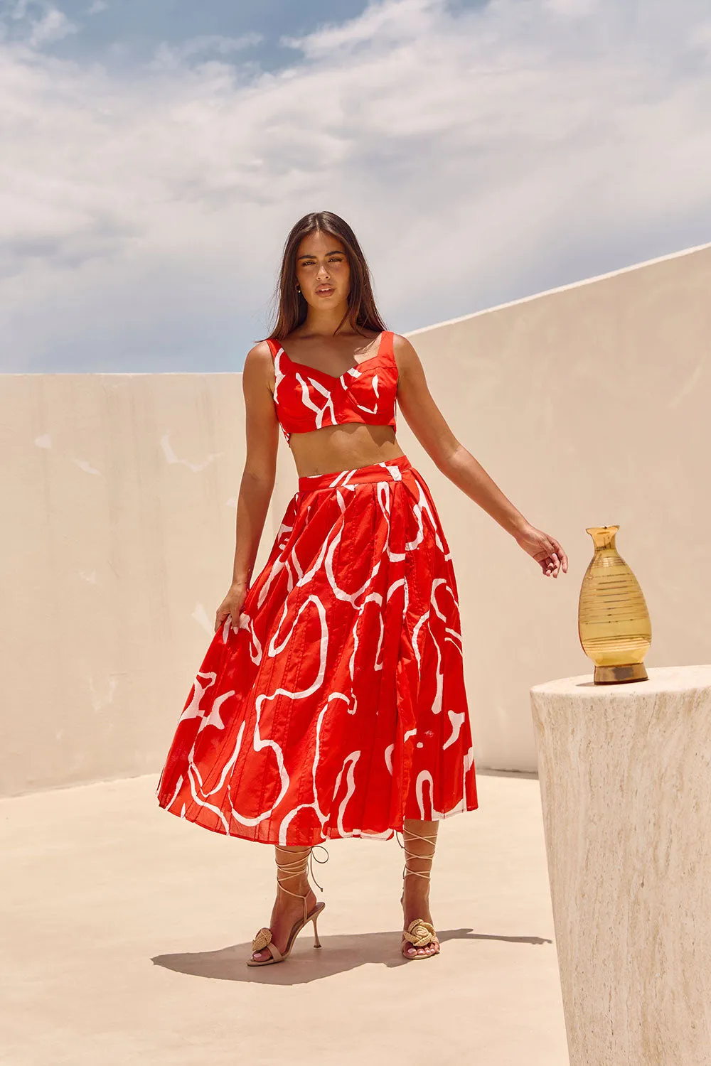 SAMPLE-Dien Wrap Skirt - Evoke Red sold by Sabo Skirt