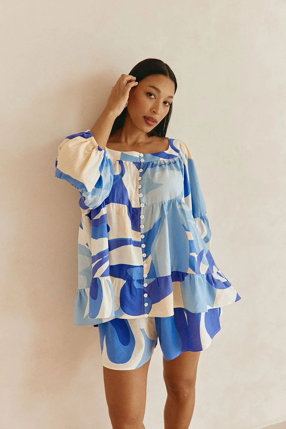 Elara Shorts - Valley Blue sold by Sabo Skirt product image thumbnail 4