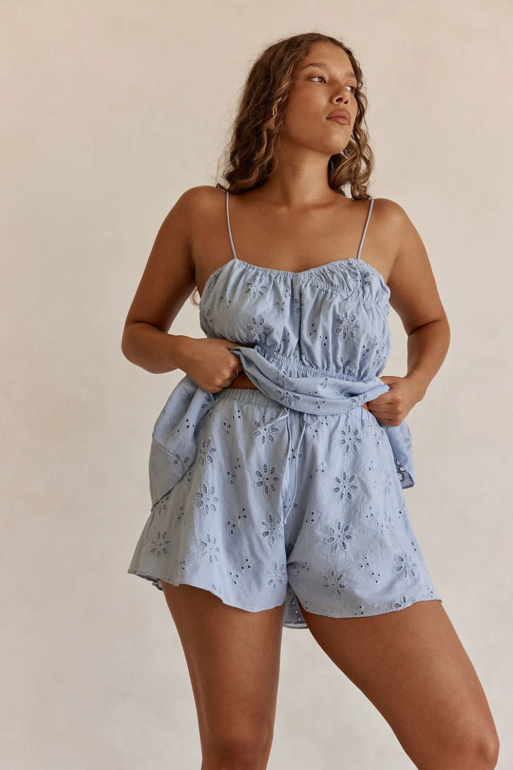 Octavia Shorts - Blue Broderie sold by Sabo Skirt product image thumbnail 2