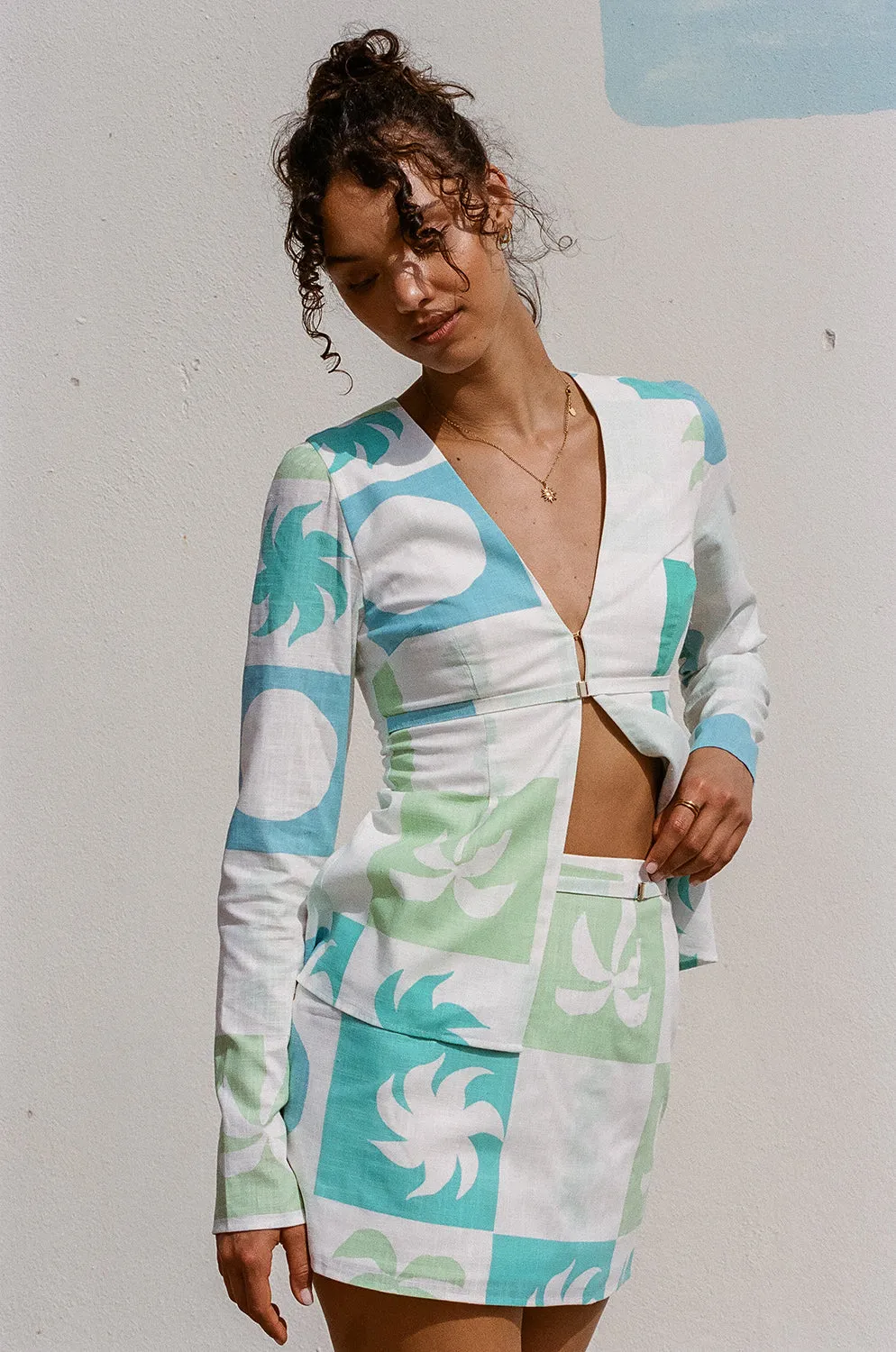 Harlow Skirt - Palm Tile Breeze sold by Sabo Skirt