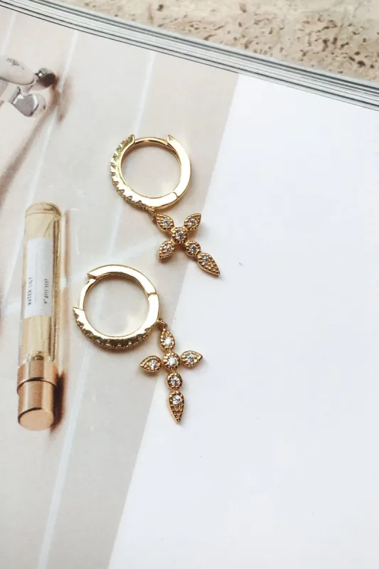 18K Cross Hoops sold by Sabo Skirt