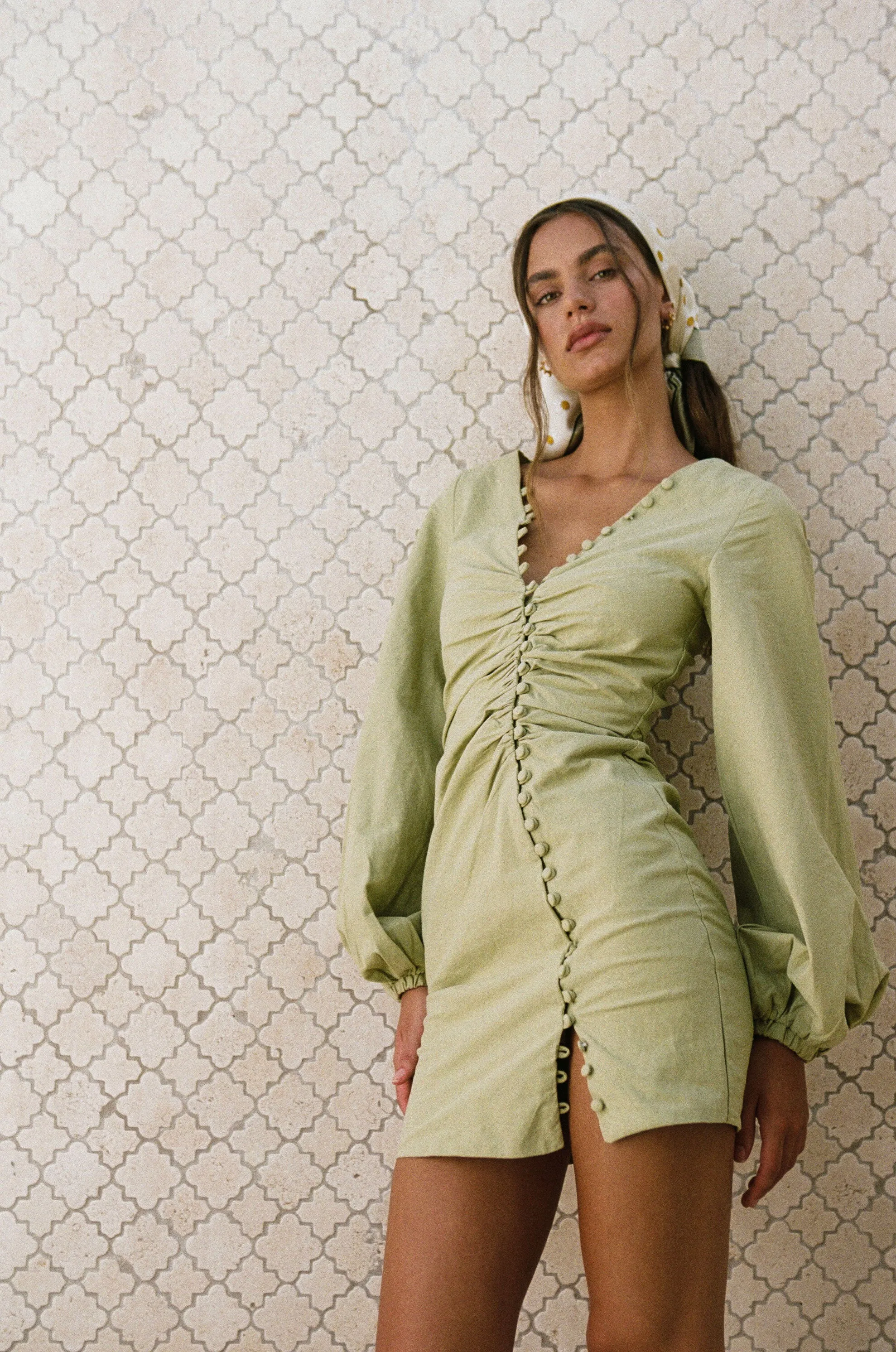 Minna Button Dress - Moss sold by Sabo Skirt product image thumbnail 2