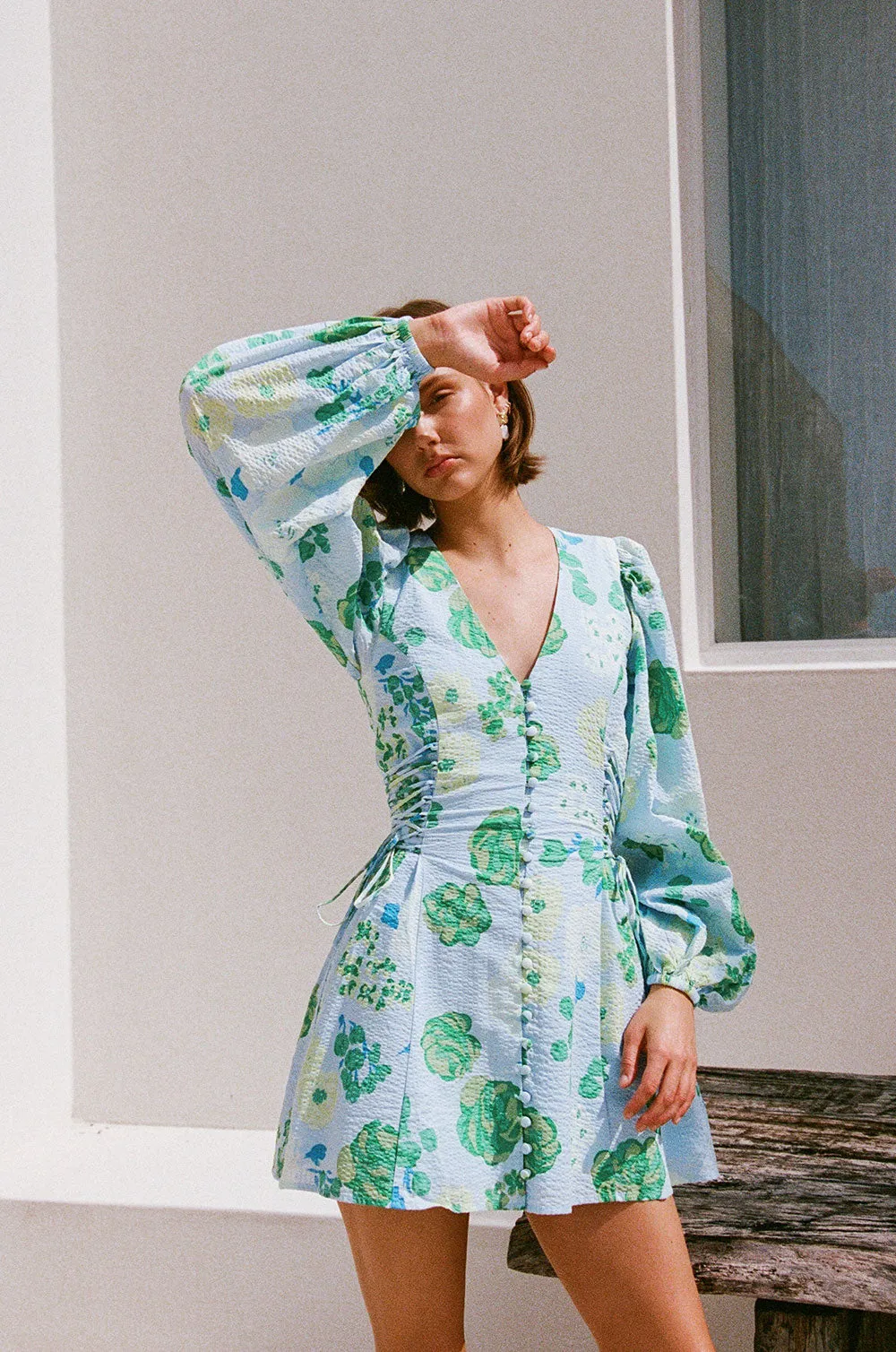 Harri Button Dress - Corsage Blue sold by Sabo Skirt