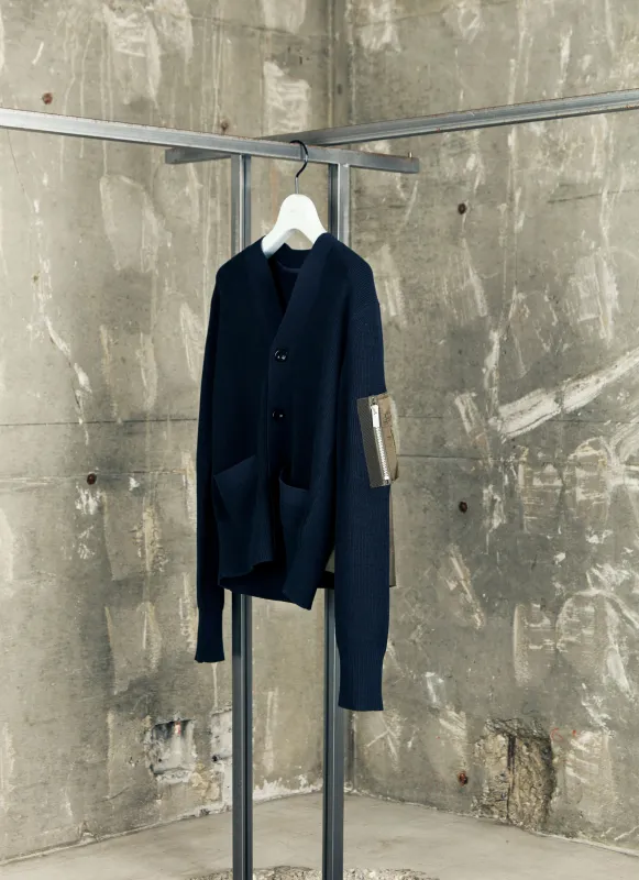 Nylon Twill x Cotton Knit Cardigan sold by Sacai