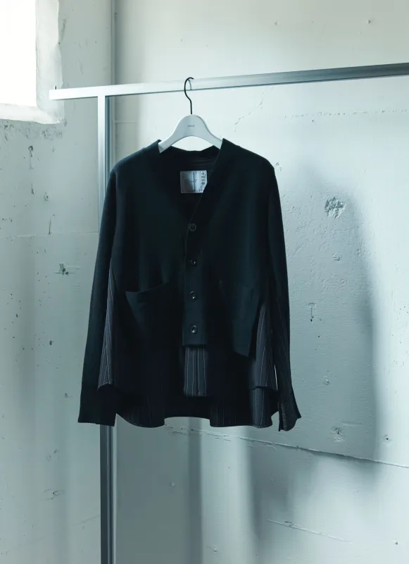 Stripe Doeskin x Wool Knit Cardigan sold by Sacai